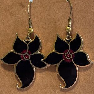 Artistic Black and Gold Floral Earrings